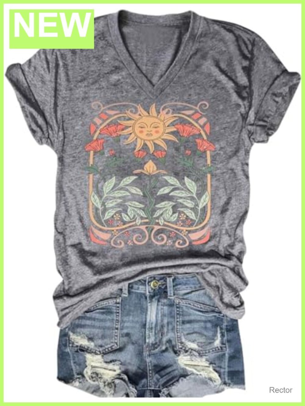 Women's V-Neck Boho Wildflowers Graphic T-Shirt Short Sleeve Casual Summer Tee